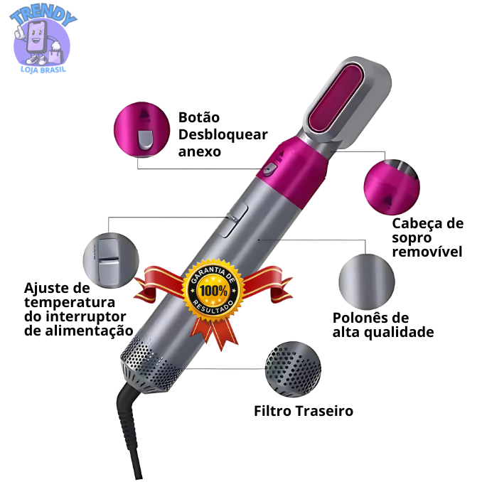 EscovaMax De Cabelo Alisadora Modeladora Secador 5 Em 1 Multifuncional Ar Quente 110V